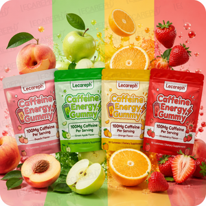 Mezcla de cafe&iacute;na natural Suplemento energ&eacute;tico Gomitas Sabor m&uacute;ltiple Vitamina B12 y Gomitas de cafe&iacute;na de 100 mg que respaldan un estilo de vida activo